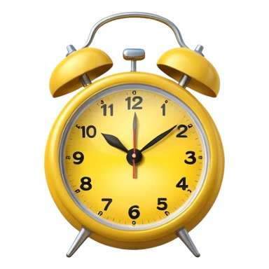 Generate a high-quality image of a generic yellow alarm clock with twin bells on top, classic shape, realistic color and shading, smooth gradient colors, no facial features, no brand marking


 sticker