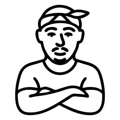 Tupac with arms crossed, minimalist icon, bandana, simple features sticker