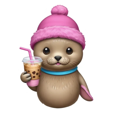 Seal wearing pink holding iced coffee sticker