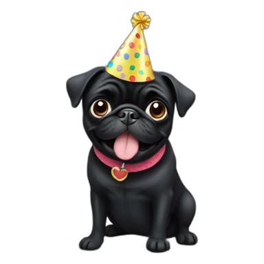 Black Pug with birthday hat sticker
