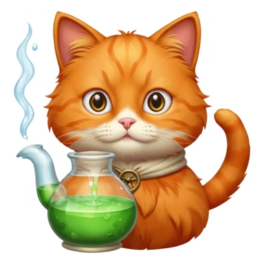 Orange cat making a potion sticker