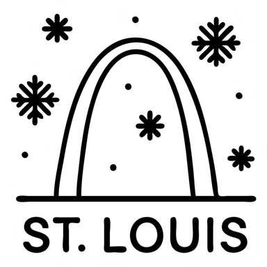 Saint Louis Gateway Arch with snowflakes falling around it and "ST. LOUIS" text sticker