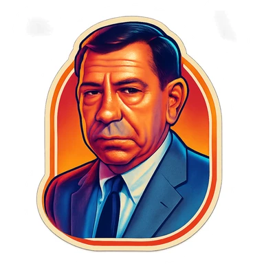 Portrait of this man in retro stickers style with a neutral background, no text. sticker