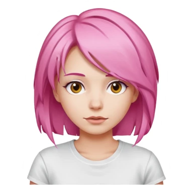a woman with layered pink hair, wearing white t-shirt sticker