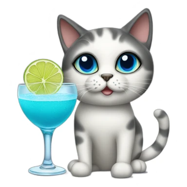 Blue eye cat with Margarita glass sticker
