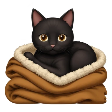 Black cat cuddling with brown blanket sticker