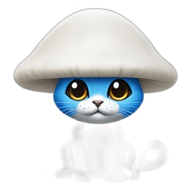 Blue smurf cat with black eyes wearing a white mushroom as hat sticker