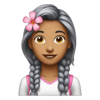college girl with pink flower on her hair sticker