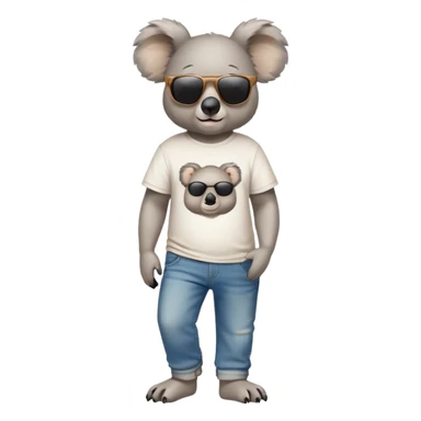 anthropomorphised koala in a 'Go' t-shirt and jeans with dark sunglasses walking upright, relaxed pose sticker