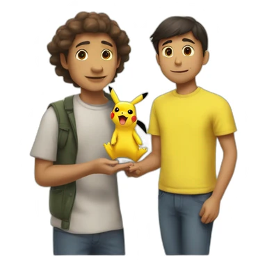 La rana René dándose la mano con pikachu sticker