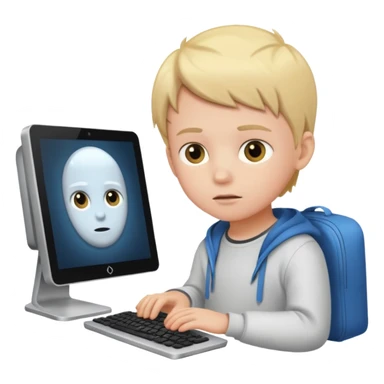 a white child programs on a computer sticker
