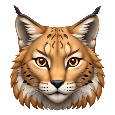 Cinematic-Noble realistic-Lynx-Portrait-Emoji – Poised and regal, with a strong, agile build and a strikingly patterned fur of warm tawny fur accented by bold black ear tufts, deep-set, intelligent amber eyes, simplified yet sharp and sophisticated. zoomed out to show shoulders sticker