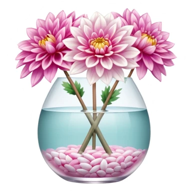 soft pastel realistic dahlia flowers in a clear vase with clear water sticker