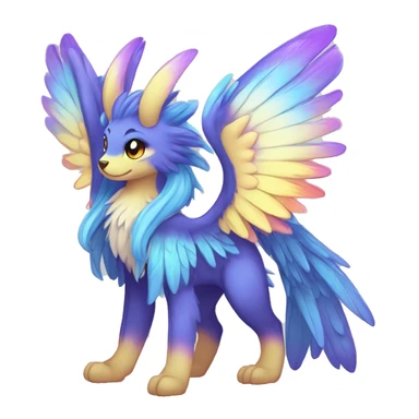 Anthro Sona Cool Cute Adorable Colorful Shy Winged Shiny Fakemon-Fantasy-Creature With Long Hair-Mane Full Body sticker