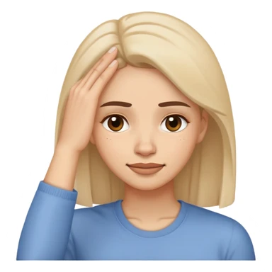 Woman propping up her tired face with hand, with a little smile sticker