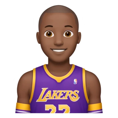 ["Black male, buzzcut, wearing a purple Lakers jersey."] sticker