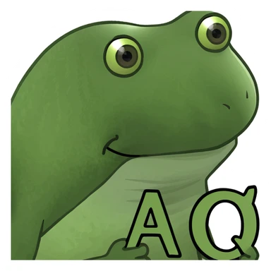 funny frog head emoji with large, centered, very obvious letters 'QA' inside the face sticker