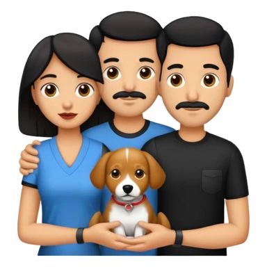 Pareja hombre y mujer, pelo negro ambos, y con dos perritos pincher en sus brazos sticker