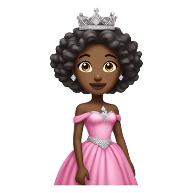 Black princess with long curly brunette hair wearing pink dress with diamond crown sticker