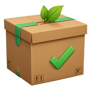 a brown box with green checkbox in the corner sticker