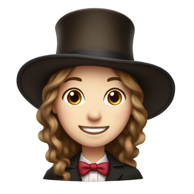 happy white girl - brown hair- magician- top hat sticker