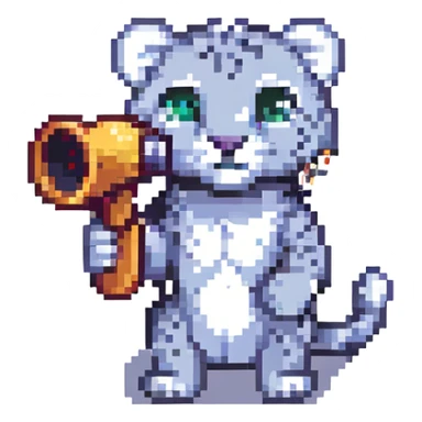 snow leopard with a megaphone, pixel art style sticker