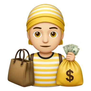 Make a robber emoji with yellow skin and white and yellow shirt with no mask sticker