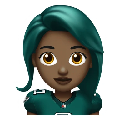 White female long dark hair red lips wearing Philadelphia Eagles jersey sticker