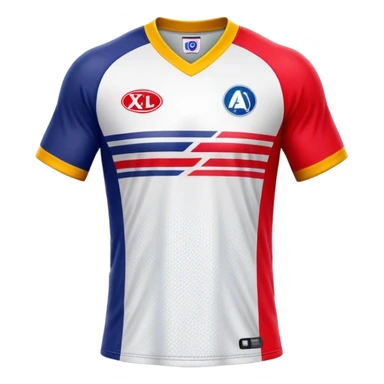 Cinematic Realistic image of an AFL jersey rendered in vibrant team colors with detailed fabric textures and dynamic creases, illuminated by bold, stadium lighting that accentuates its sporty character sticker