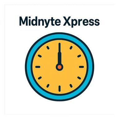 clean modern icon style clock showing midnight with the text 'Midnyte Xpress' above it sticker