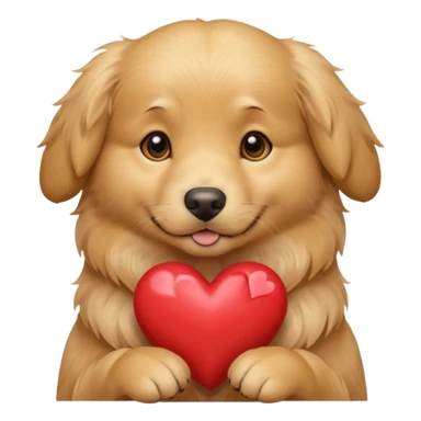 A dog holding a heart (modelled after a Golden Retriever) sticker