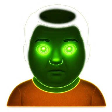 Make the neon green eyes even brighter and more glowing, keep the rest of the emoji unchanged, with no background. The style is a neon green glowing emoji with no background. sticker