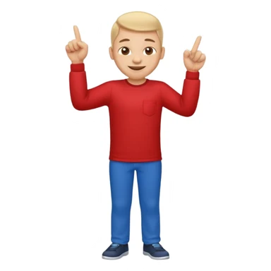 emoji of a happy cartoon person pointing downward toward the ground with both hands, standing upright, smiling warmly, both index fingers extended and pointing down clearly, simple light background, expressive and playful Apple emoji design showing the meaning “here / down here sticker