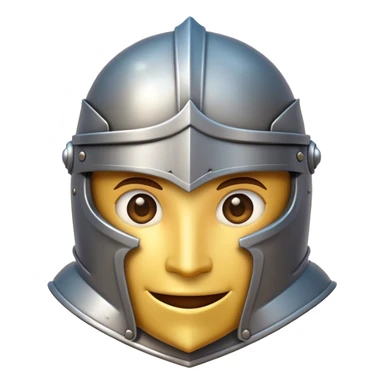 Clash of Clans aesthetic Playful Knight Portrait Emoji, Head tilted with a subtle, cheeky smile peeking from beneath an open helm, showcasing a compact, stylized armored build with bright, expressive eyes in natural skin tone, Simplified yet irresistibly charming features, highly detailed, glowing with a warm, inviting metallic glow, high shine, spirited and approachable, stylized with an air of whimsical chivalry, soft glowing outline, capturing the essence of a playful knight exuding friendly valor! sticker