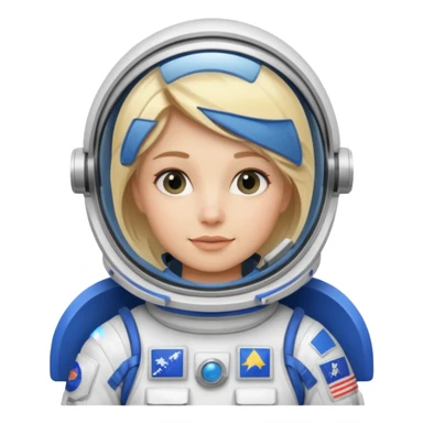 blonde female stronaut holding blue flag sticker