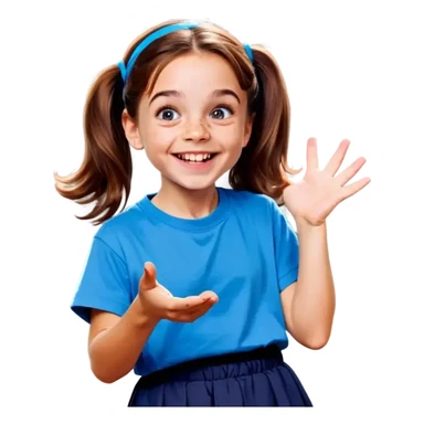 Little Girl, white skin, bronze hair, smile, tutor, bright blue t shirt, icon  sticker