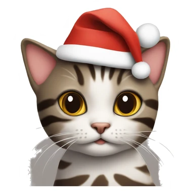 ￼ Cat with dark brown stripes with a Christmas hat on sticker