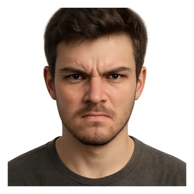 19-year-old boy with light beard and lightly grown mustache, angry expression, portrait, detailed, realistic sticker