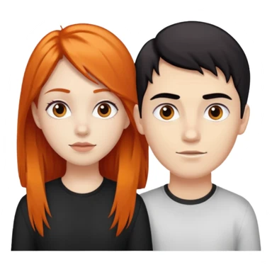 chica morena clara de pelo naranja y chicho blanco de pelo negro y grandes cejas sticker