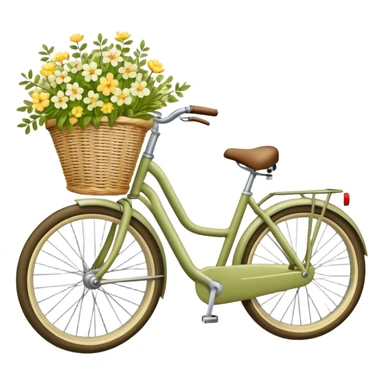 A pale olive bike with a basket and flowers in it sticker