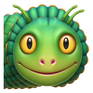 Cinematic Noble Caterpillar Portrait Emoji, Poised and vibrant, with a segmented, gently curving body adorned in bright, lively hues and delicate, inquisitive eyes, Simplified yet charmingly detailed features, highly detailed, glowing with a soft, verdant radiance, high shine, intelligent and resilient, stylized with an air of natural transformation, focused and curious, soft glowing outline, capturing the essence of a watchful caterpillar that appears ready to inch out of the screen with gentle determination! sticker
