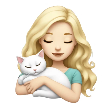 White girl blonde hair sleeping with white kitty with black spots sticker
