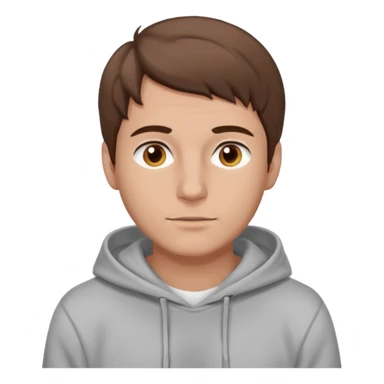 Uomo adulto barbuto capello moro occhi marroni metà busto e vestito con una felpa grigia e maglietta bianca sticker