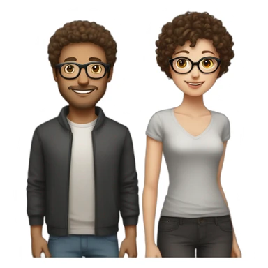 couple, white girl with round silver glasses and really short brown curly hair, tall man with brown round glasses and short curly brown hair sticker