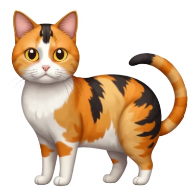 full body colourful calico tabby cat with skinny head and fat body with an anxious face sticker