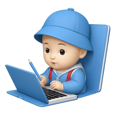 3D 风格的 notebook icon，有 baby boy，中国孩子 sticker