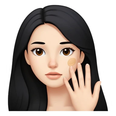 young woman with a pimple on her cheek, long black hair and natural makeup sticker