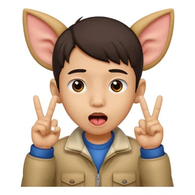 a boy with asian eyes holding his ears with 2 fingers and with his tongue out sticker