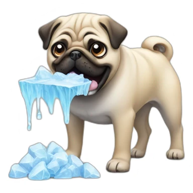 pug dog eating a ice sticker