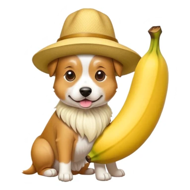 Dog wearing a hat shaped like a banana sticker
